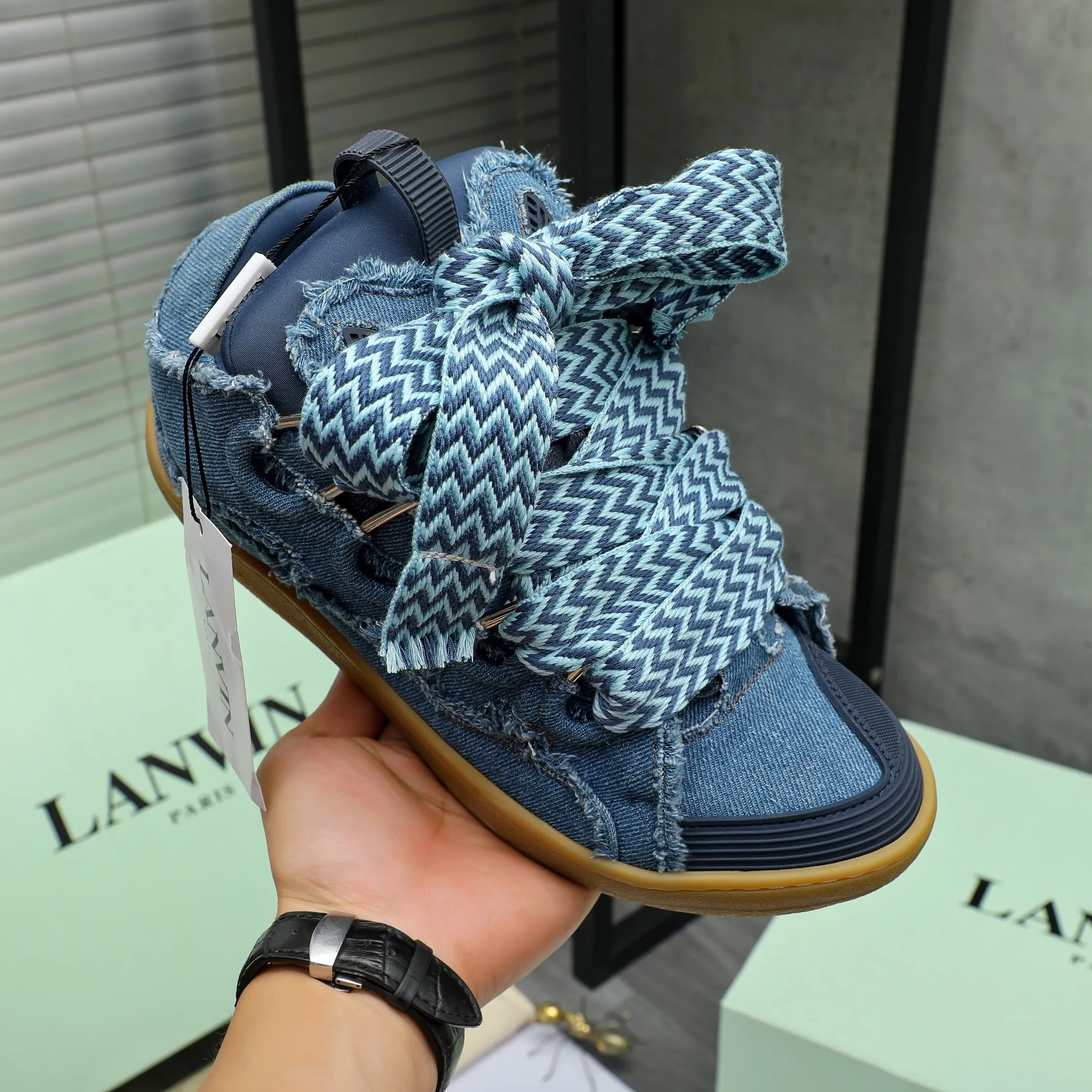 Men's shoes 💰740 [Lanvin] Lanvin high-end quality original couple's casual shoes - Upper: imported denim spliced ​​Lycra breathable fabric - Inner: Lycra elastic lining - Outsole: original rubber outsole - Super high quality control·Fine workmanship: highlighted (high-end·luxury·grade) -Size: 36-45 (45 can be customized)